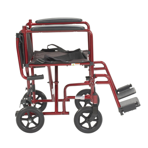 Drive Medical ATC19-RD Lightweight Transport Wheelchair, 19" Seat, Red